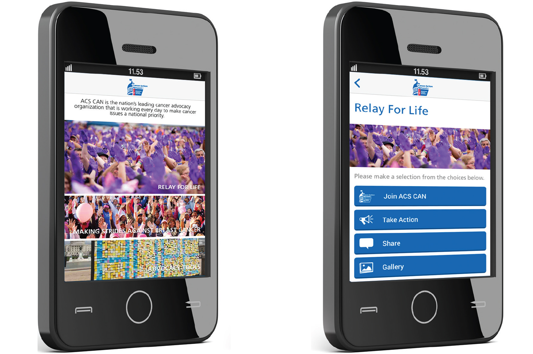 Image of Relay for Life Advocacy App work on an iPhone